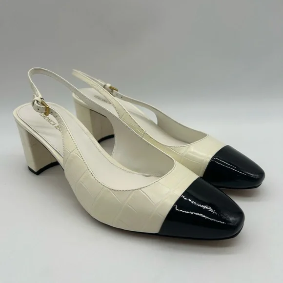 Veronica Beard Cecile Slingback 60 Ivory Croc Black Cap Toe Heels 8.5 New In Box - Picture 4 of 12